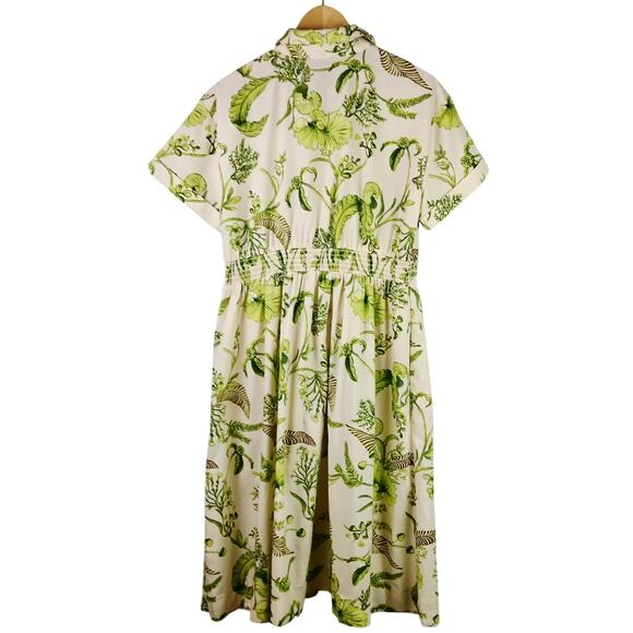 Talbots Petites SZ M Modern Poplin Smocked Midi Dress In Branching Floral - Picture 9 of 10